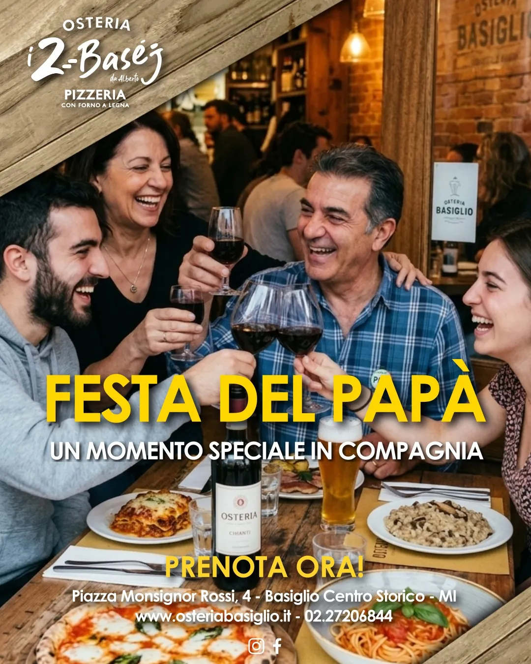 Famiglia che brinda per la Festa del Papà all'Osteria i 2 Baséj di Basiglio